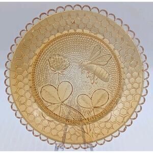 Honey Bee Glass Window Decor Pairpoint Cup Plate Amber Vintage 3.5"